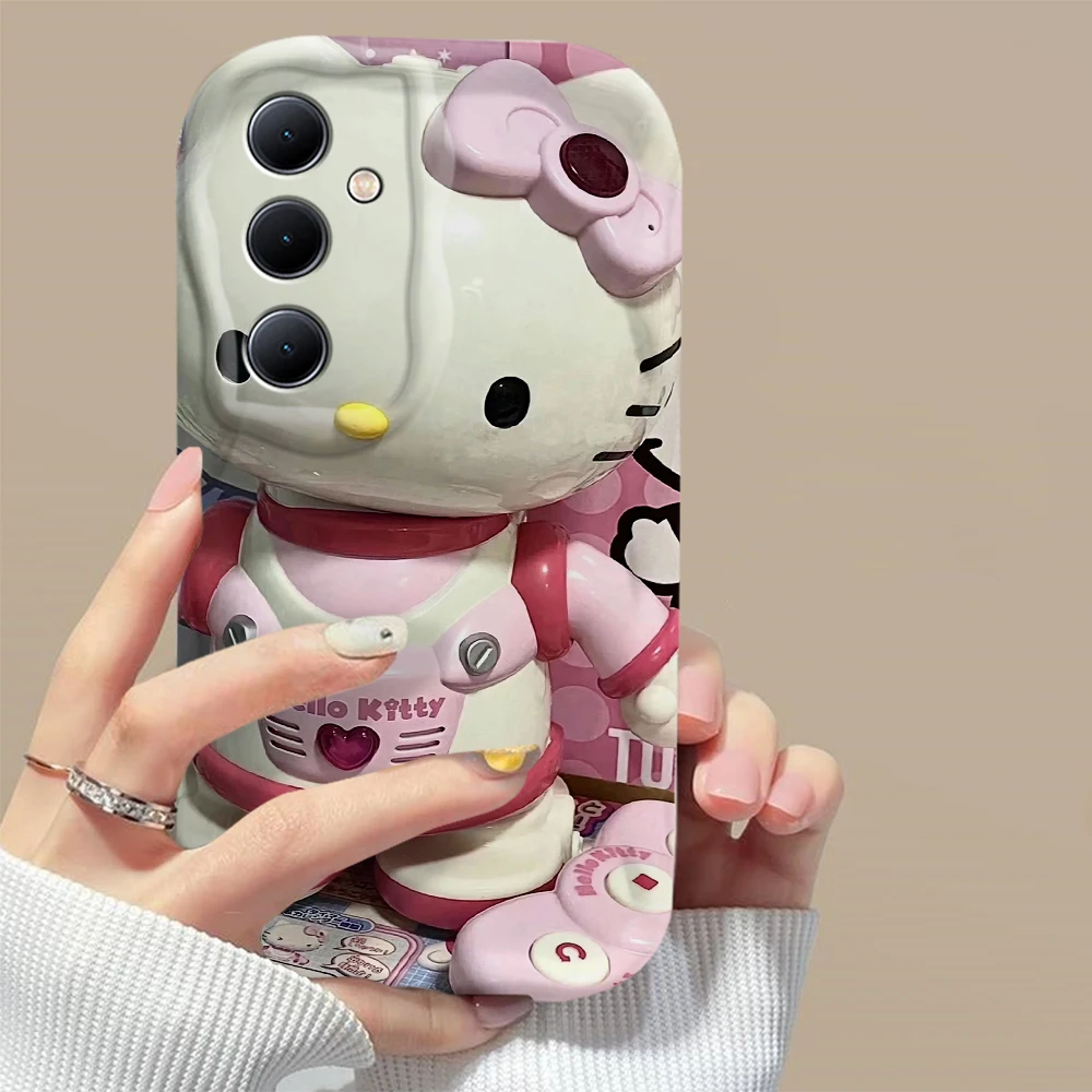 Cartoon Sanrio Hello Kitty 3D Wave Phone Case For Samsung Galaxy S24 S23 S21 S20 FE Plus Ultra 4G 5G Soft Silicone Back Cover