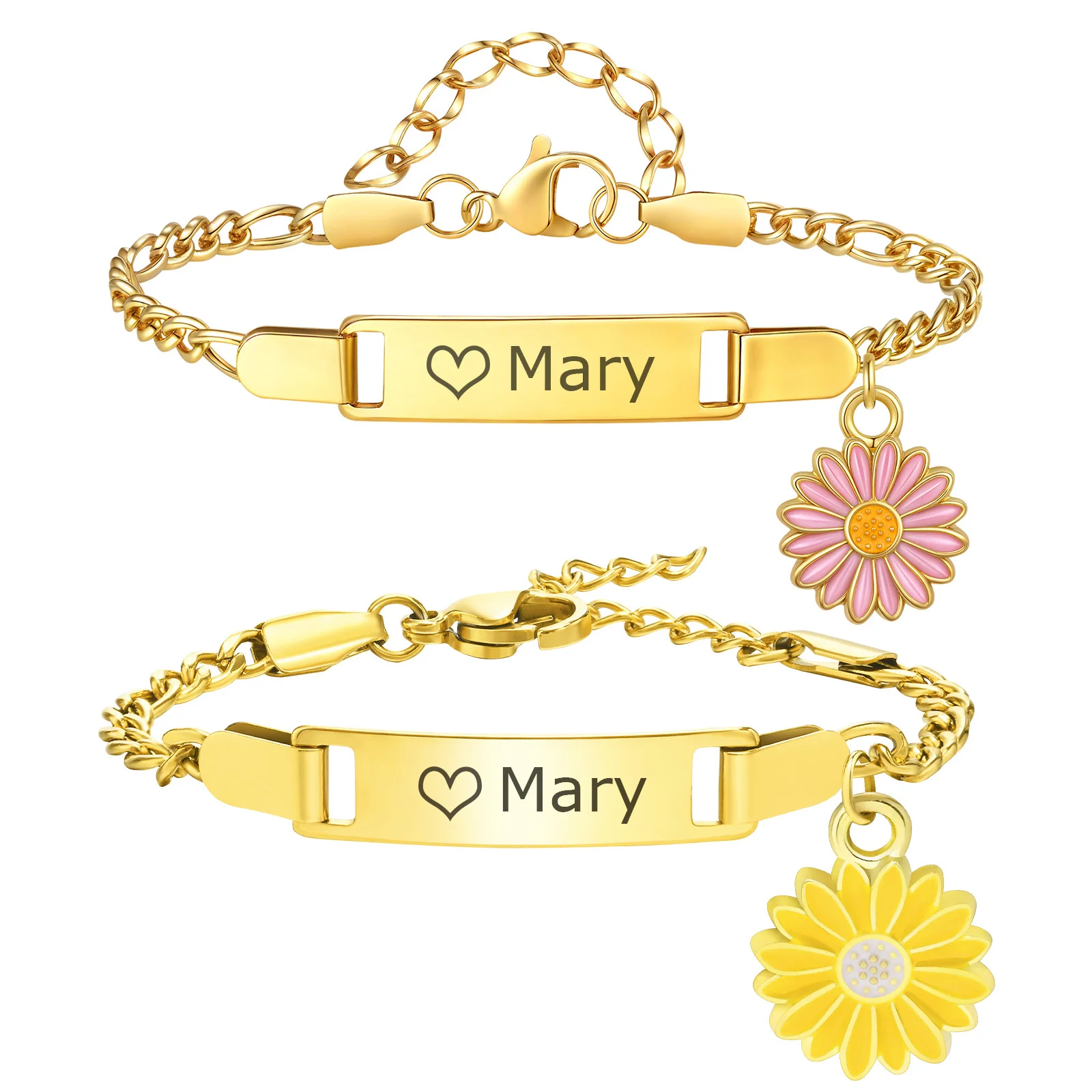 

Vnox Cute Baby Chain Bracelet With Sunflower Pendant, Stainless Steel Free Engraving Name Text Date Personalized Bracelet