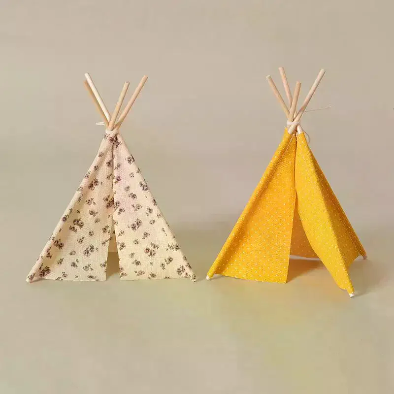 /Cna/1 Set Handmade Simulation Miniature Camping Tent Model With Flower Wave Point Pattern 1/12 Doll House Scene Decoration