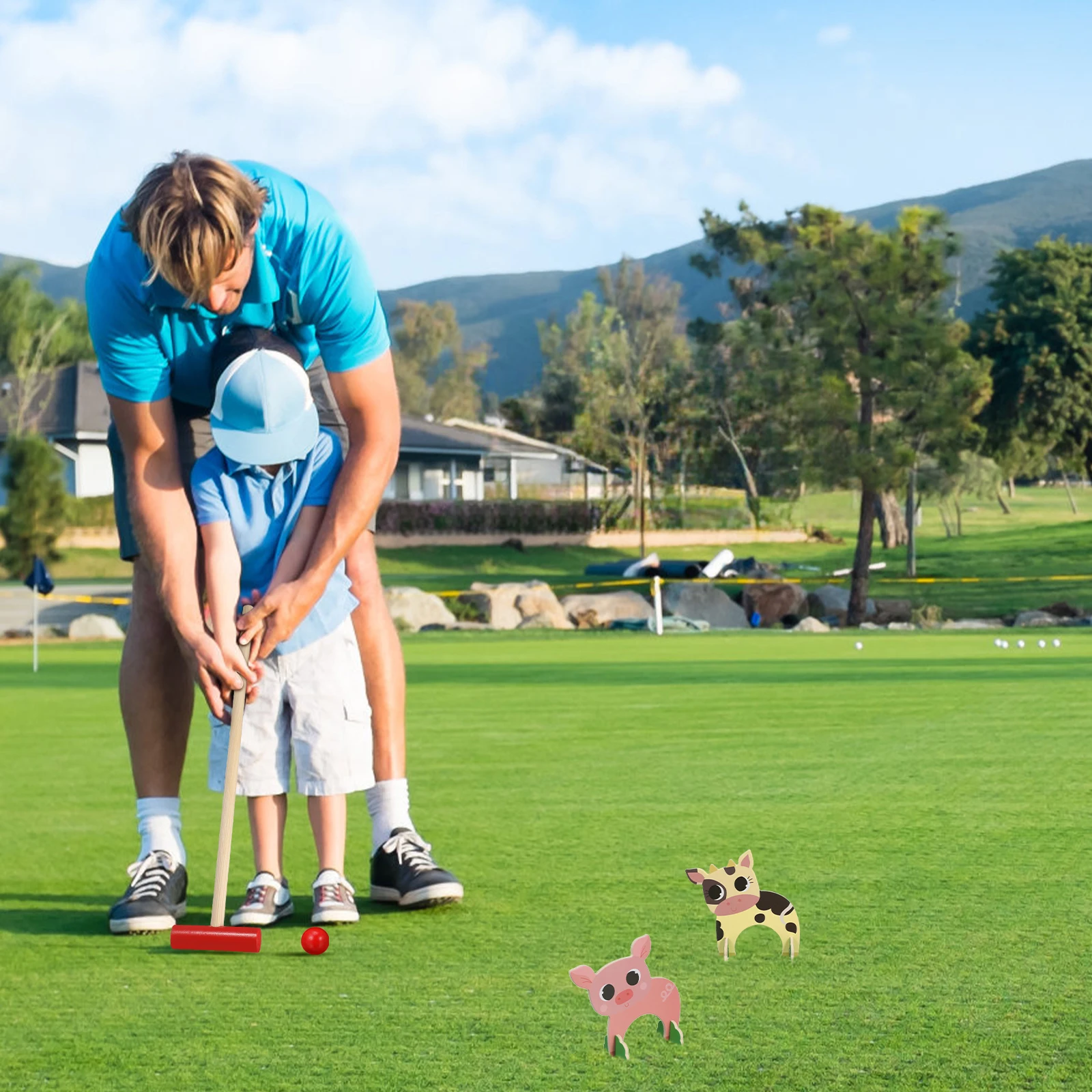 Fun Animal Croquet Kids Game Set Wooden Child Toy Family Play Safe Mallet Ball Educational