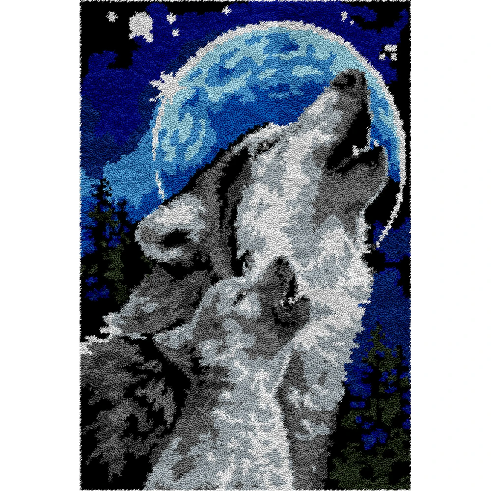 

DIY Wolf Latch Hook Rug Kits with Pre-Printed Canvas Pattern Animal Tapestry Making Kits Crochet Needlework Crafts for Adults