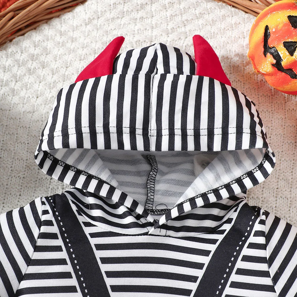 2024 Halloween Baby boy clothes Skull print Hooded Romper Bat Lmp stripe jumpsuit Toddler Baby Performance Costume