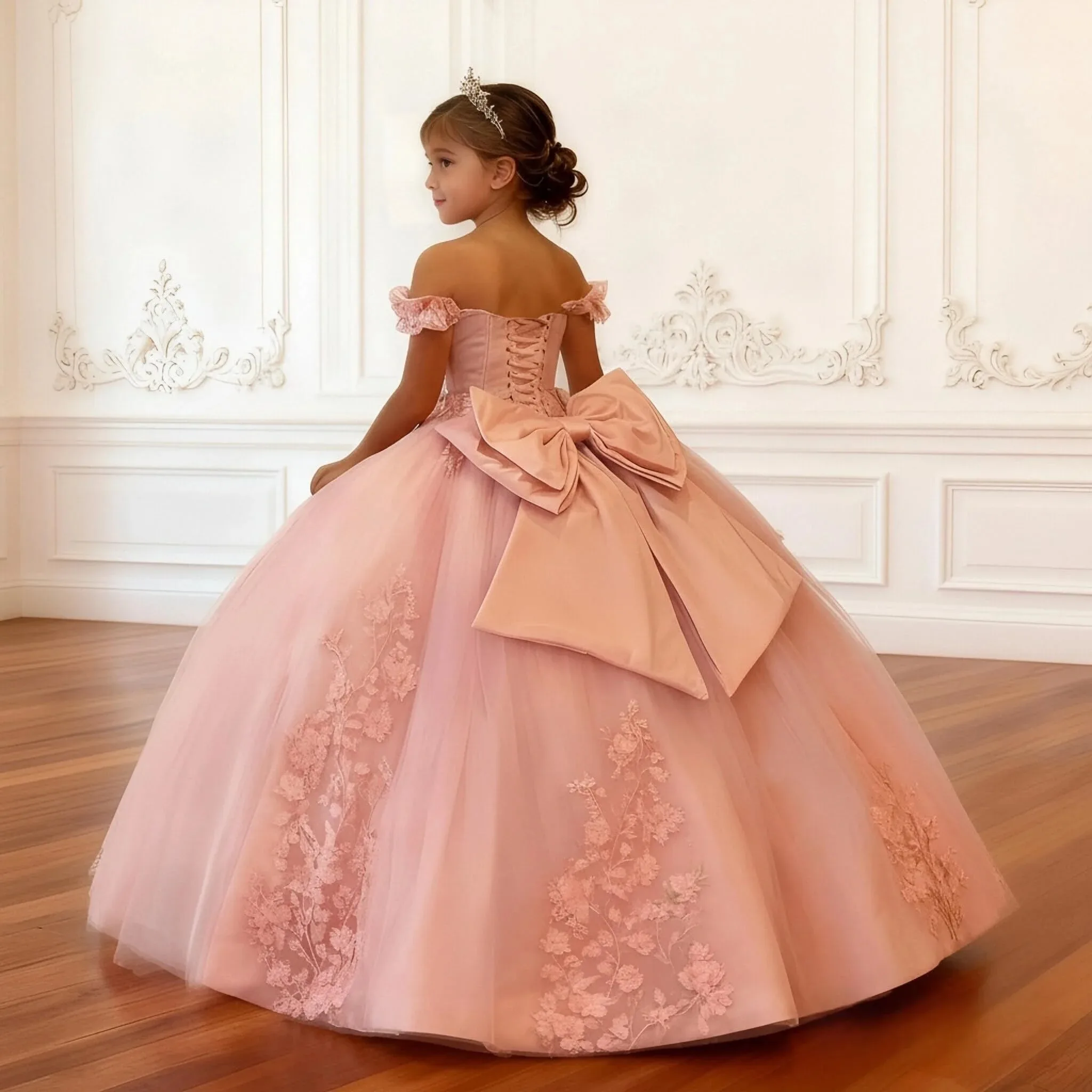 Sequin Elegant Holy Princess Dress Flower Girl Dress for Wedding Ceremony First Communion Birthday Gift Customized