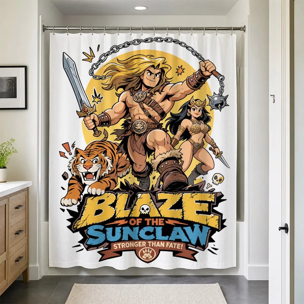 Waterproof Comic Book Shower Curtain Bathroom Liner Decor Pop Art Graphic Print Warrior Cartoon Superhero Blaze of the Sunclaw A