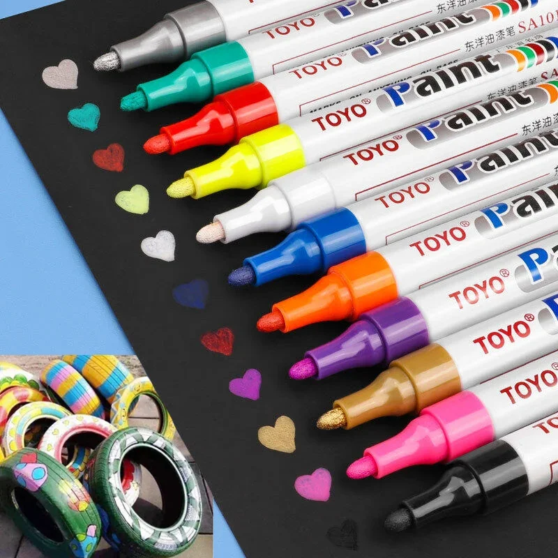 2Pcs/Set 2.5mm White Tyre Marker Pens Waterproof Not Fade Tire Pen Colors DIY Graffiti Sketching Metal Paint Graffti Oily Marker