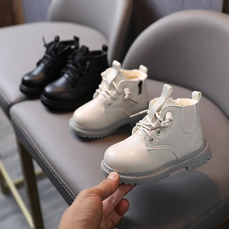 New Winter Boy Girl Soft-soled Non-slip Side-zip Work Boots Children Warm Snow Cotton Boots Kids Campus Short Boots Casual Shoes