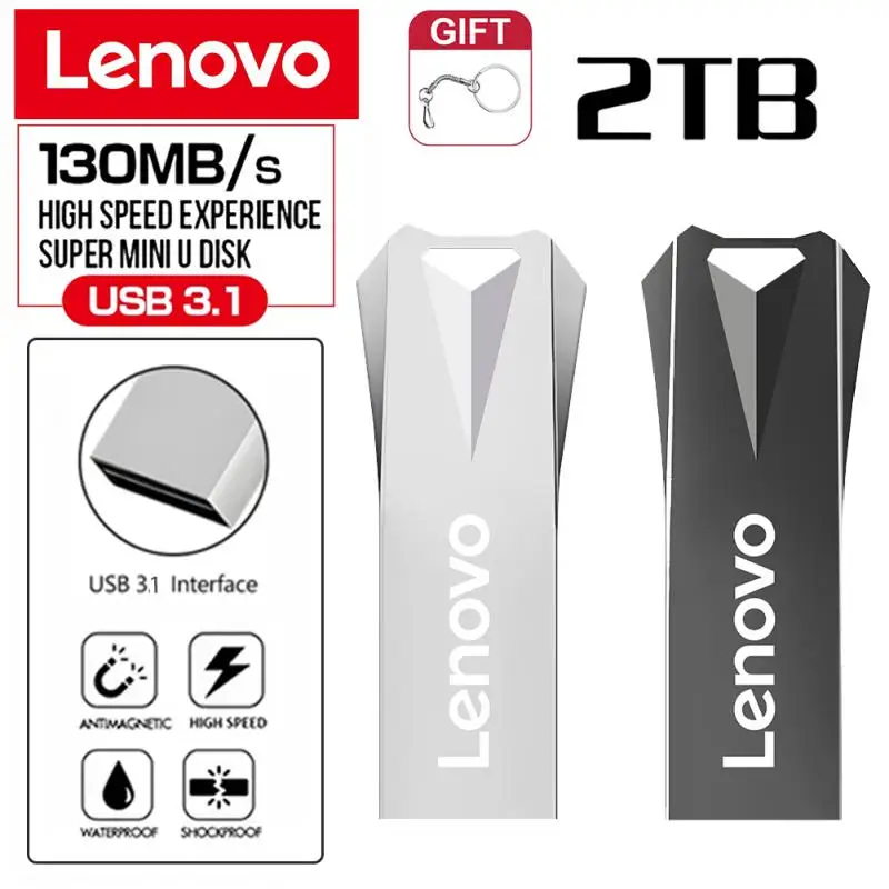 แฟลชไดรฟ์ USB Lenovo ของแท้2TB, 3.0 USB กันน้ำความเร็วสูง USB แบบพกพา SSD 512GB เพนไดรฟ์ U ดิสก์หน่วยความจำ