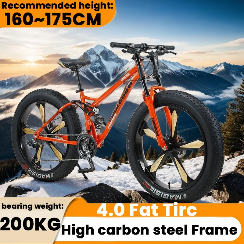 24/26inch high carbon steel frame downhill mountain bike 7/21/24/27/30speed off-road MTB bike dual disc brake Snow fat tire bike