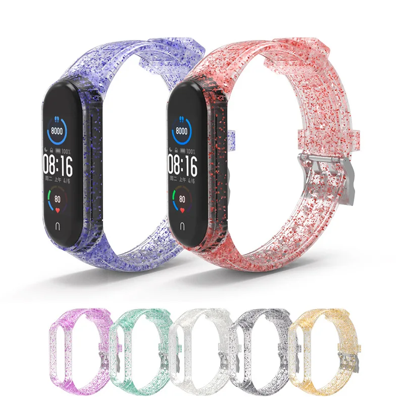 Correa brillante para Xiaomi Mi band 4 y 5, repuesto de silicona transparente para pulsera Xiaomi mi band 4 y Mi band 5