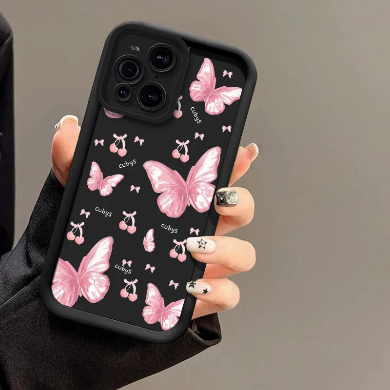 حافظة هاتف فاخرة ناعمة غير لامعة لهاتف OPPO Find X8 X5 Pro X3 Lite F21 Pro 5G F17 F9 F19 Pro Plus غطاء كرز على شكل فراشة مقاوم للصدمات #5