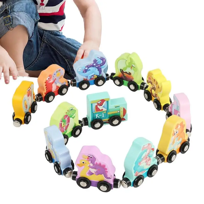 

12Pcs Dinosaur Magnetic Wooden Train Cars Montessori Educational Toys Colorful For Children Birthday Gifts Kindergarten Nursery