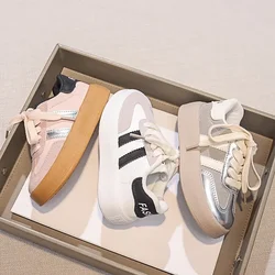Lace Up Children's Color Blocked Board Shoes Round Toe Sewing Thread Kids Soft Sole Thick Bottom Non Slip Outdoor Simple Style