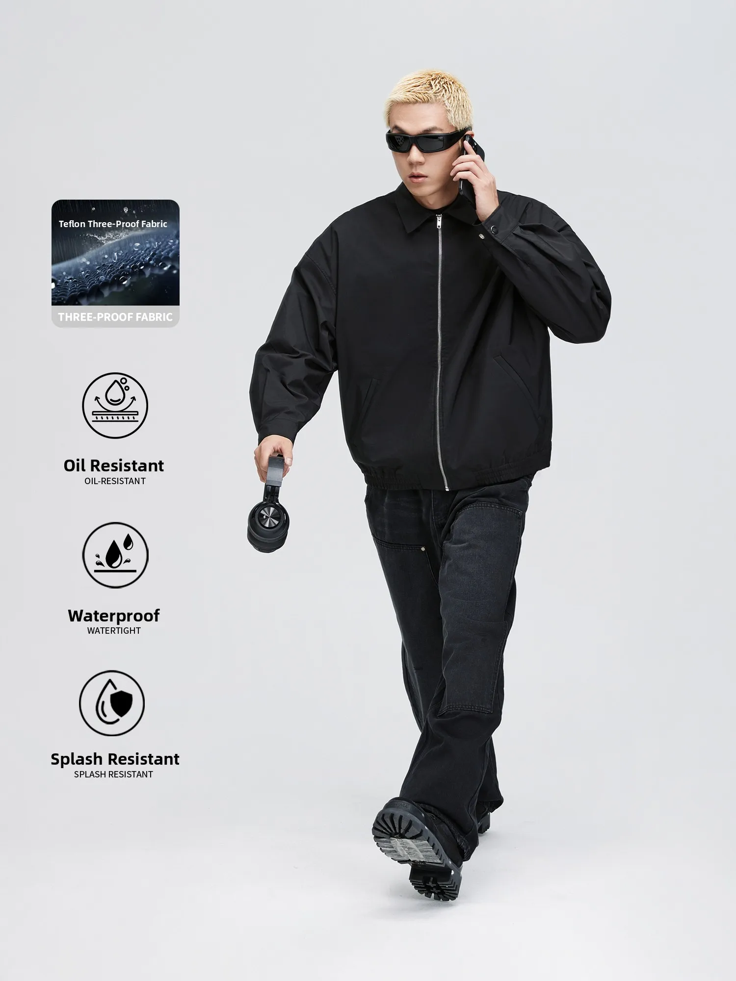 

Cleanfit Casual Wide Fitness Jacket Fear the East Z01 Harrington Fluorine Resistant Loose Stand Collar Long Sleeve Coat