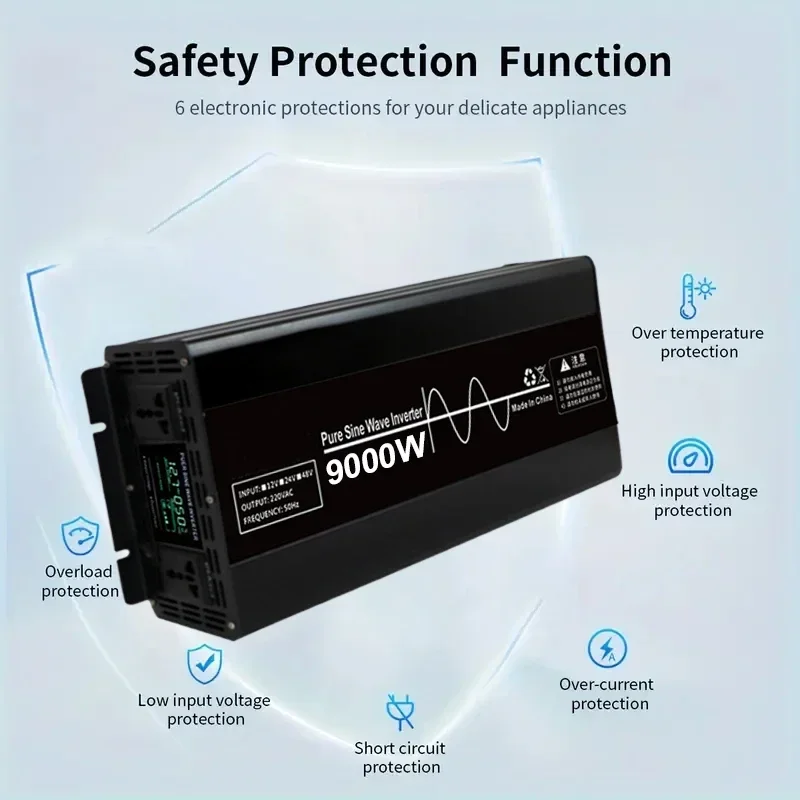 Imagem -06 - Inversor de Onda Senoidal Pura para Carro Power Bank Converter Inversor de Energia Led dc 12v para 220v ac 4000w 5000w 7000w 9000w