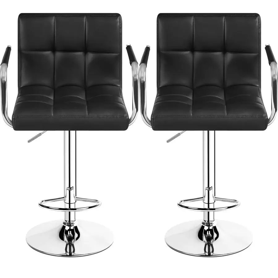 

Черные барные стулья с поворотным механизмом, кожаные, регулируемые, с подлокотниками и подставкой для ног, набор из 2 штук