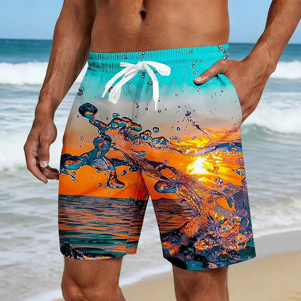 

Summer Mens Solid Color Beach Shorts Loose Quick Dry Swim Trunks Casual Daily Streetwear Vacation Bottoms