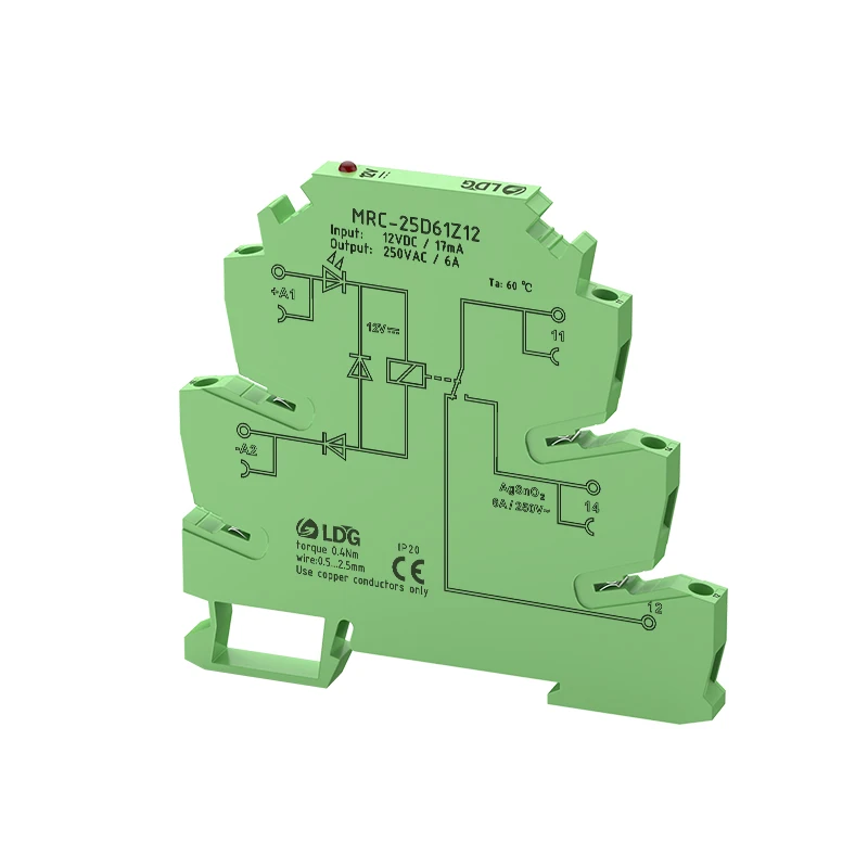 MRC-25D61Z12 Electromagnetic Contact Relay Module 12VDC Coil 6A 250VAC/DC Out Electric Voltage Interface Relay Board Switch Din