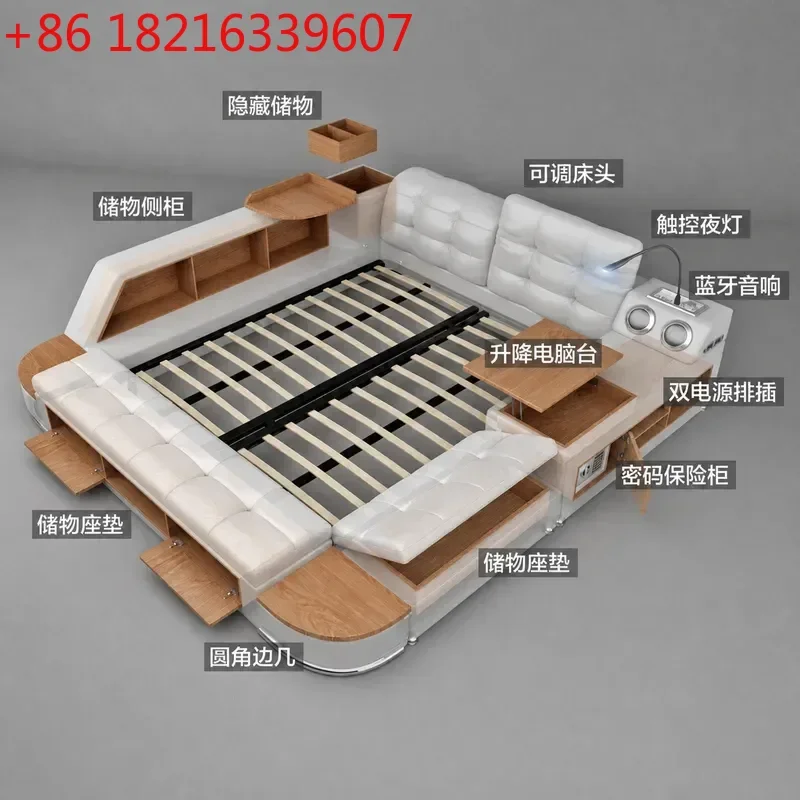 YAO Italian Light Luxury Leather Electric Sofa Bed Multi Functional Solid Wood Frame Dual Purpose Couch for Small Apartment