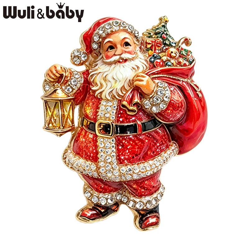 Wuli&baby Christmas Father Brooches For Women Unisex 2-color Taking Gifts Santa Claus New Year Party Brooch Pins Gift
