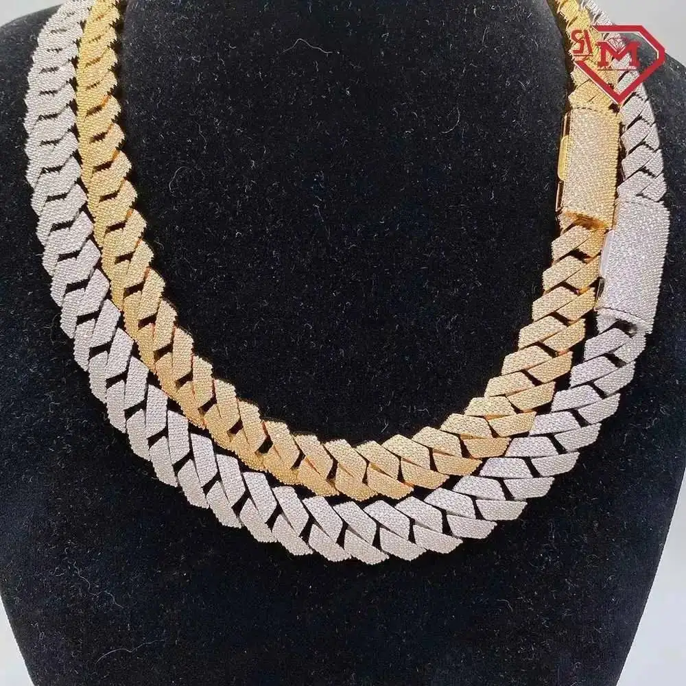 

Пользовательские 17 мм 3 ряда Iced Out Vvs Муассанит Кубинское Мужское Ожерелье Хип-Хоп Муассанит Кубинская Цепь