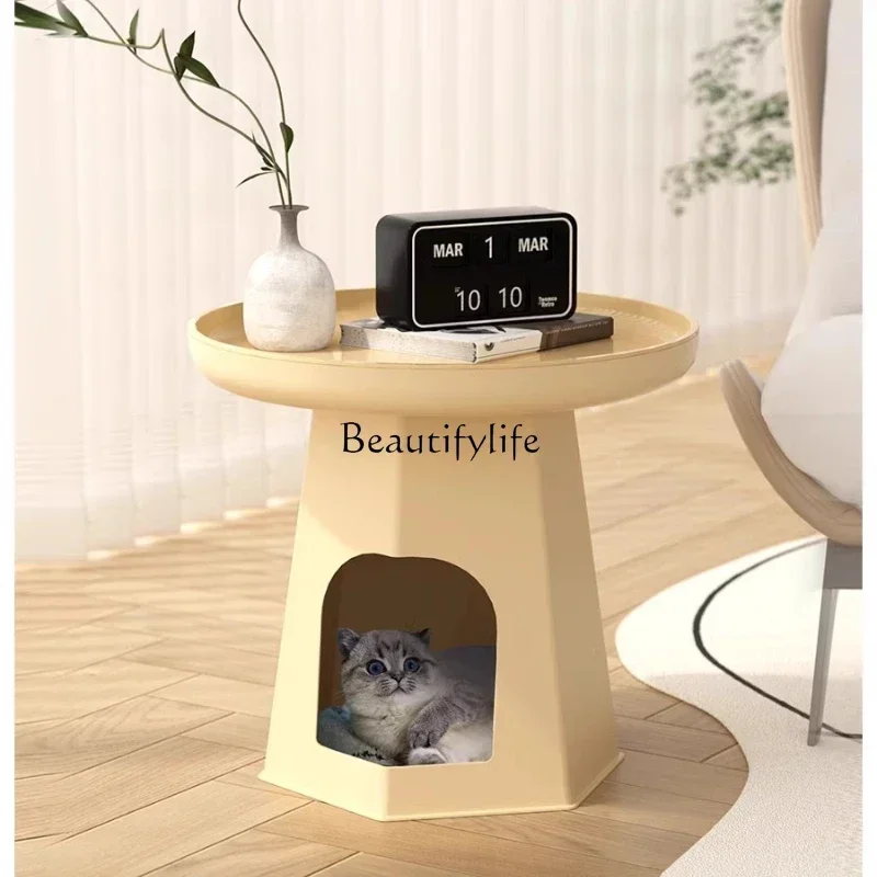 

12Storage Modern Side Table Portable Plastic Unique Corner Round Coffee Table Living Room