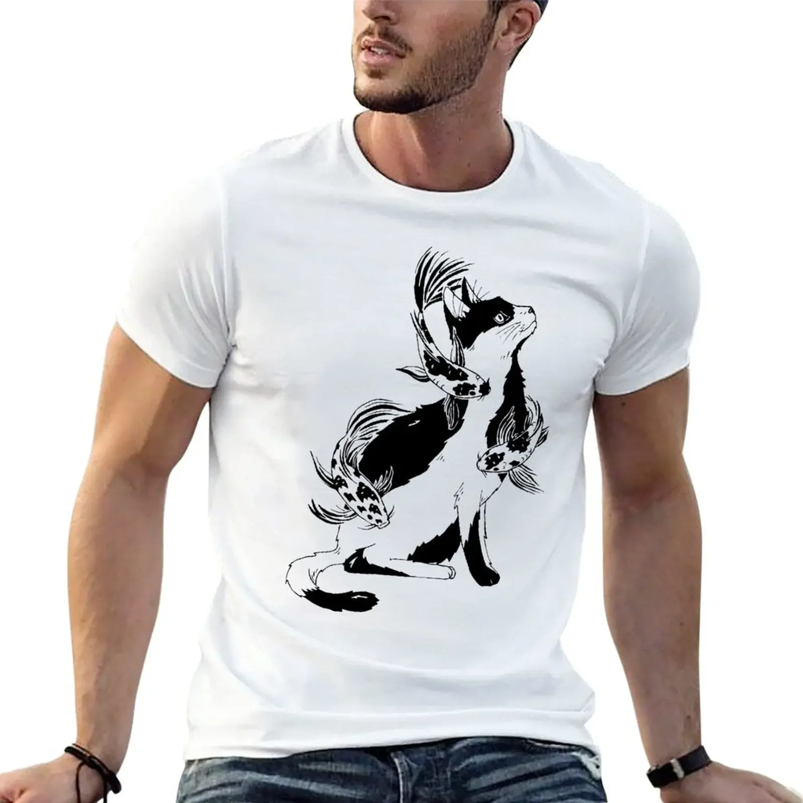 

New Cat with Fish T-Shirt graphics t shirt graphic t shirts vintage clothes mens t shirts