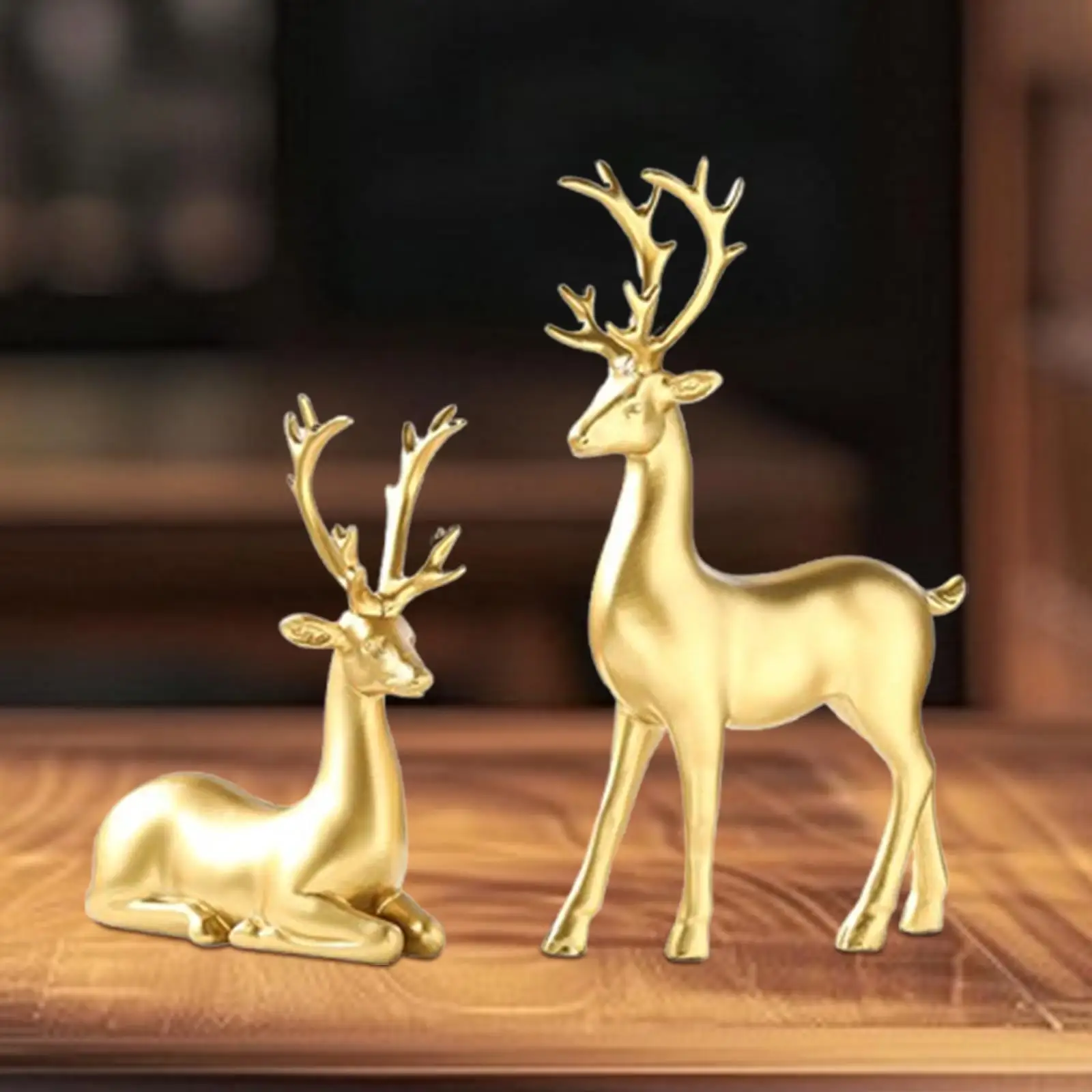2 Pieces Christmas Reindeer Figurines Deer Statues Creative Ornament Animal Crafts Deer Decorations for Living Room Bookshelf