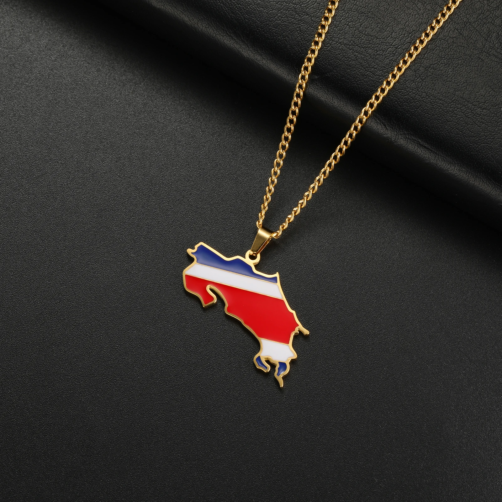 Kkjoy Vintage Stainless Steel Gold/Silver Color Costa Rica Map Flag Pendant Necklace For Women Men Amulet Jewellery Souvenirs