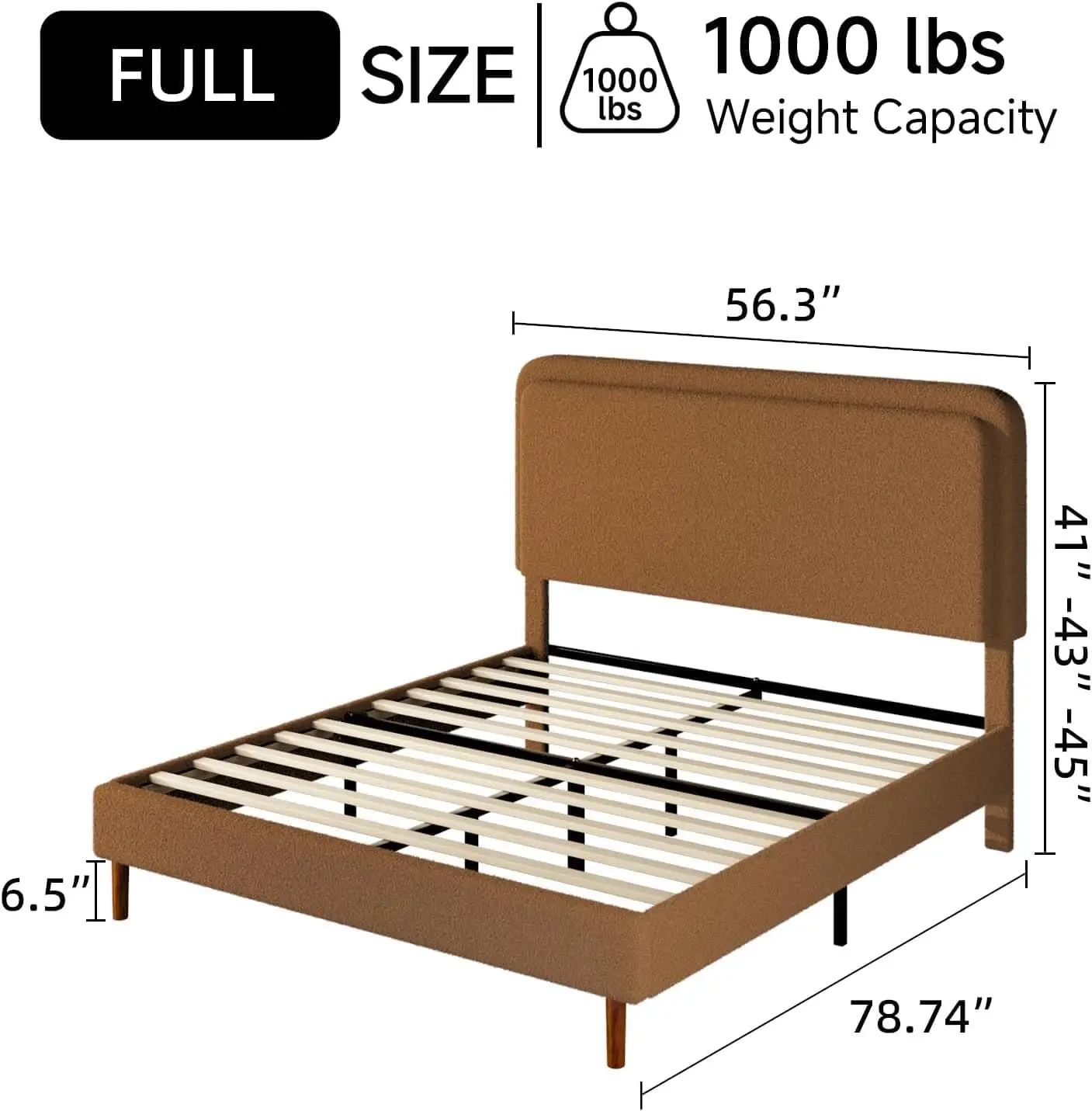 Full Size Boucle Upholstered Bed Frame with Adjustable Headboard, Cloud Platform Bed, Solid Wooden Legs, No Box Spring Needed