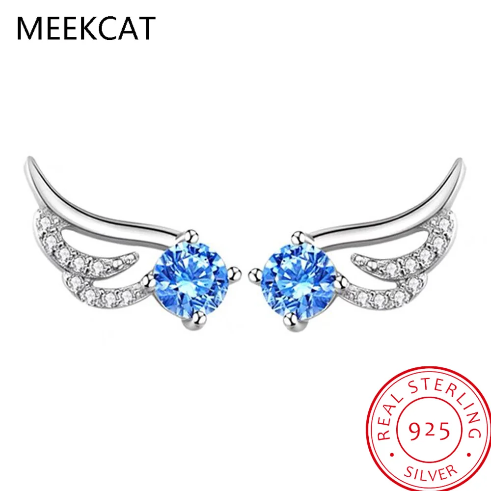 1.9ct Natural Sky Blue Topaz 925 Sterling Silver Angel Wings Stud Earring Brincos Prata for Women Gemstone Jewelry Wedding Gifts