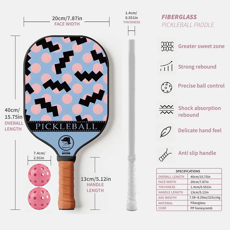 Pickleball Paddle Set with 2 Balls Trendy Pattern Pickleball Paddle Set Lightweight Pickleball Racket for Adults & Beginners