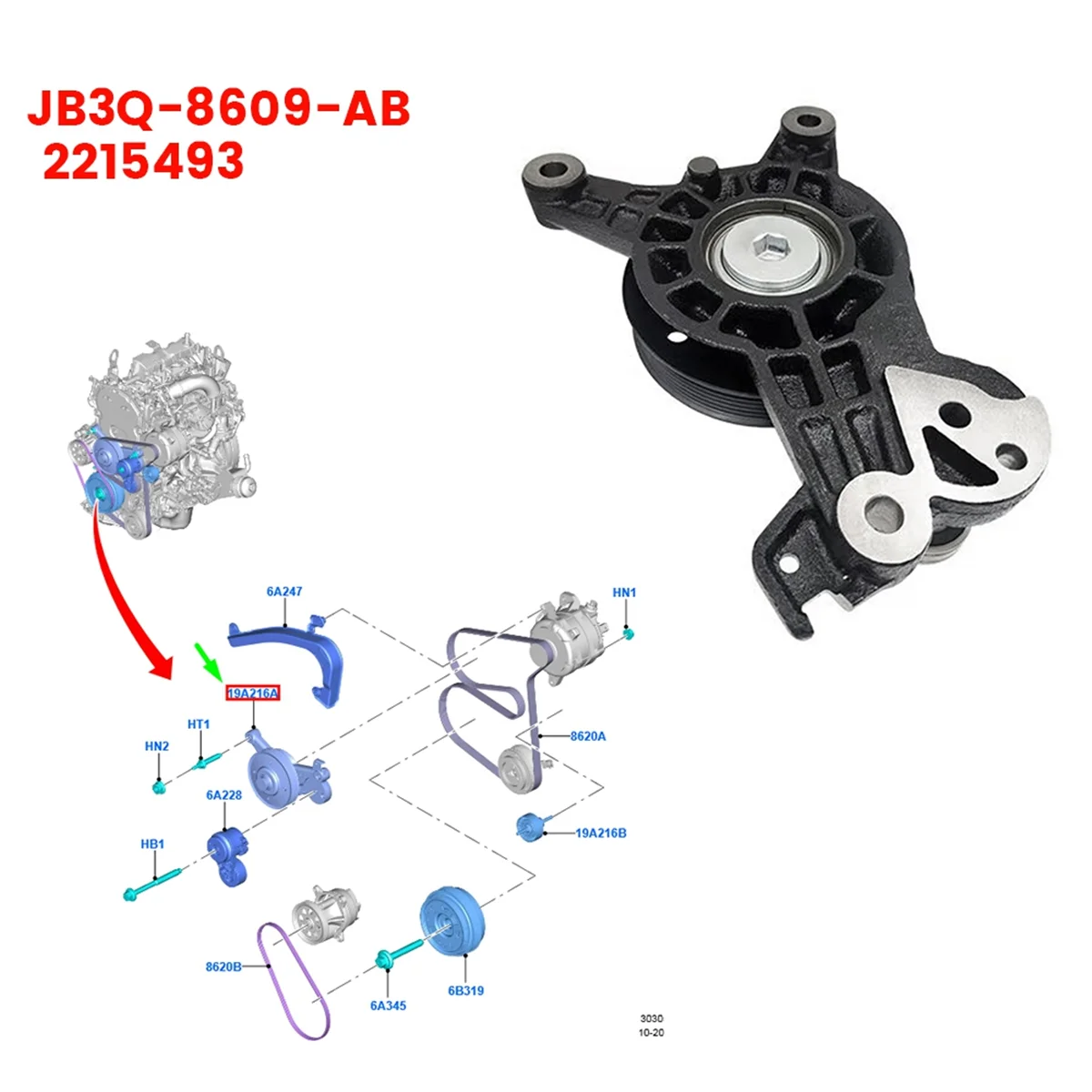 Car Coupling Bearing Roller Bracket JB3Q-8609-AB 2215493 for Ford Mustang Everest Ranger T6 MK1 Tension Pulley Kit