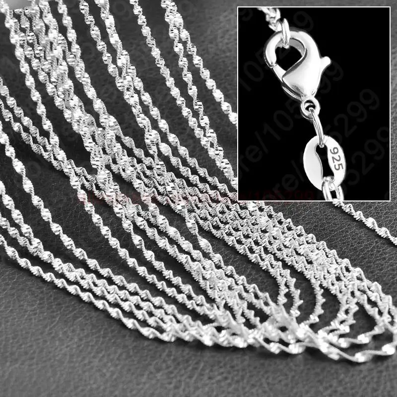 5PCS 2MM 925 Sterling Silver Water Wave Chain Necklace for Women Men Wholesale 16-30 Inches Lobster Clasp Chains Jewelry Gift