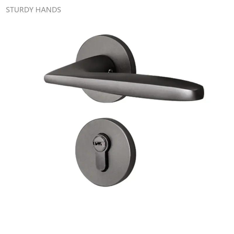 1 set of gray aluminum alloy silent door lock indoor bedroom room door bathroom wooden door handle split lock with key