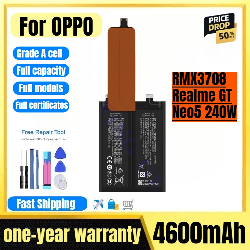 

BLP987 for OPPO RMX3708/Realme GT Neo5 240W Phone Battery High Quality High Capacity Replacement Bateria Grade A Cell with Tools