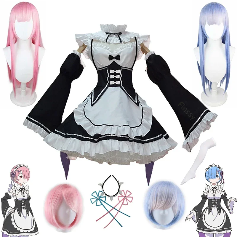 Anime Life In A Different World From Zero Rem/Ram Cosplay Costume Halloween Woman Cosplay Wig Clothing Including Headwear Socks