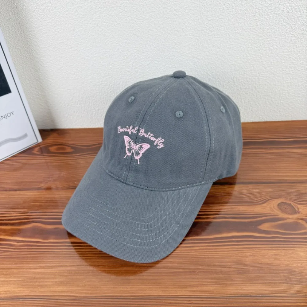 

Casual Korean Style Butterfly Embroidered Hat Adjustable Cotton Y2k Baseball Hat All-match Sweet Women Peaked Cap Women