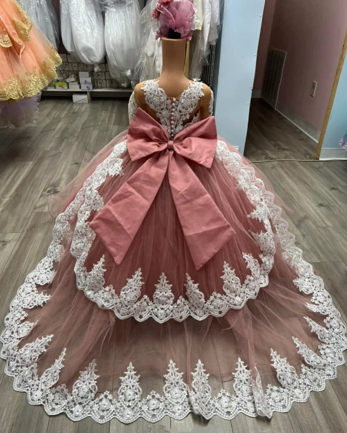 Mini vestidos de quinceañera rosa para niña, vestidos de fiesta de princesa mexicana, vestidos de niña de flores, apliques de tul con lazos