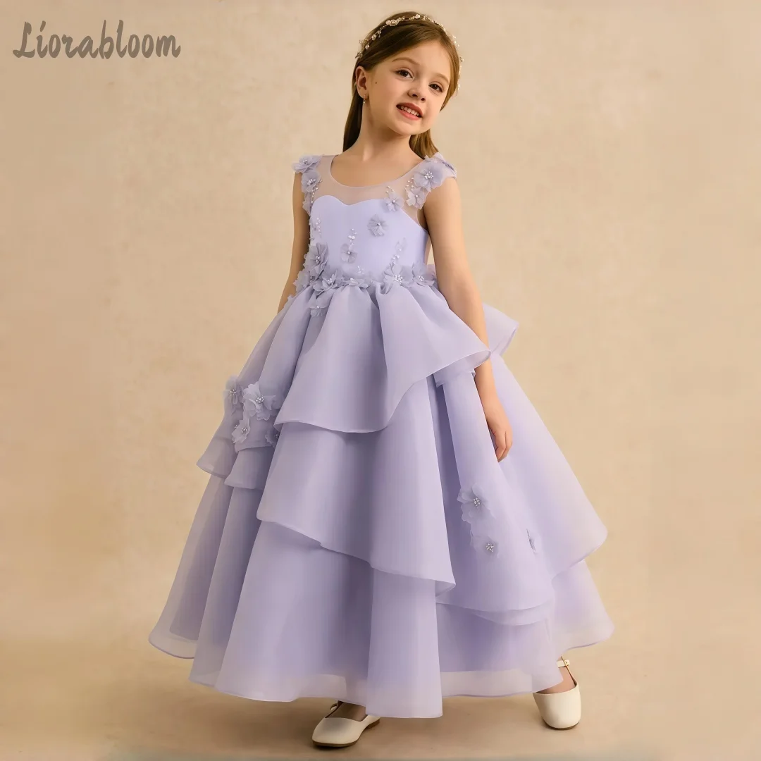 Girls' Elaborate Maxi Dress Custom-Designed Purple Strappy Gown Layered Princess-Style Flower Girl Dress свадебное платье