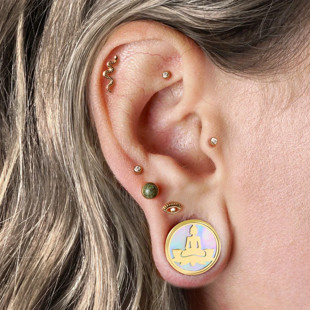 1PC Stainless steel Buddha statues Ear Tunnel Plugs Cat Plugs Gauge Earring Elk Expanders Lotus Stretchers Piercing Jewelry