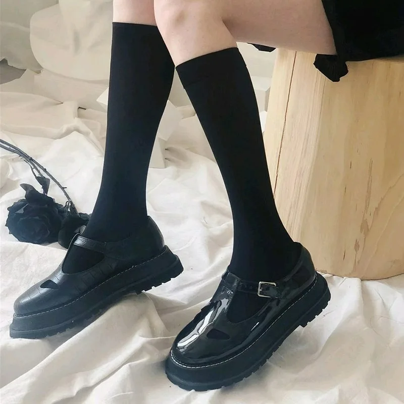 Black White Long Socks Women Girls Kawaii JK Lolita Over The Knee Socks Fashion Solid Color Sexy Nylon Stockings Female Hosiery