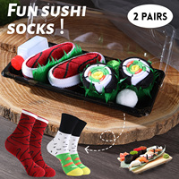 2 Pairs of Mid-Calf Socks for Men and Women, Novelty and Fun Colorful Salmon Sushi Gift Box Socks, European and American Fashion Trendy Style, Comfortable and Breathable, Party Casual Novelty Gifts, Valentine's Day, Christmas, Santa Claus, Autumn and Winter Styles, All-Season Cute and Fun Socks