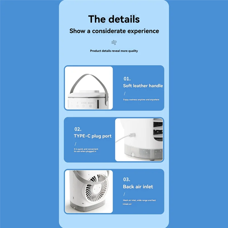 Enfriador de aire evaporativo de refrigeración con luz de Color ABVI-7, aire acondicionado portátil, ventilador de escritorio con 4 velocidades para dormitorio y oficina