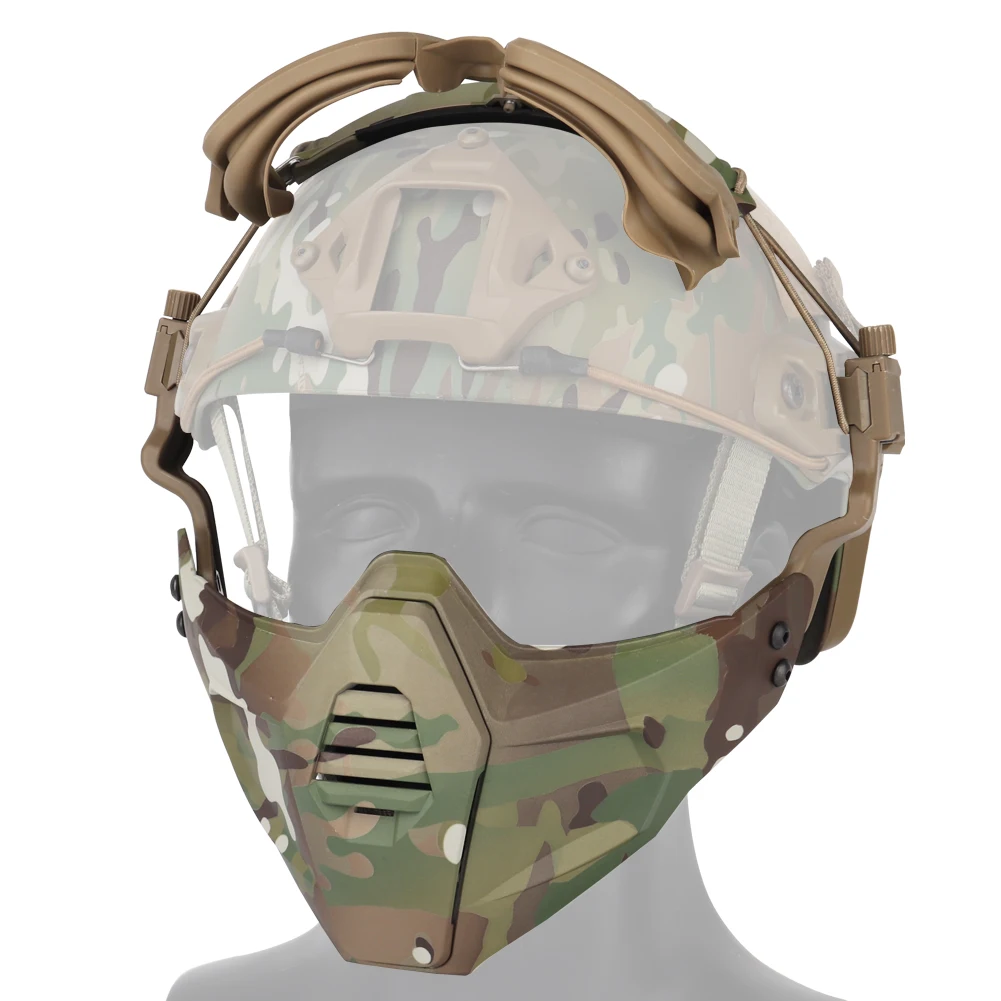 Tactical Gear Split Type Set Modular Hunting Helmet Half Face Mask with Safety Goggles Lens for Paintball Airsoft Cs Wargame