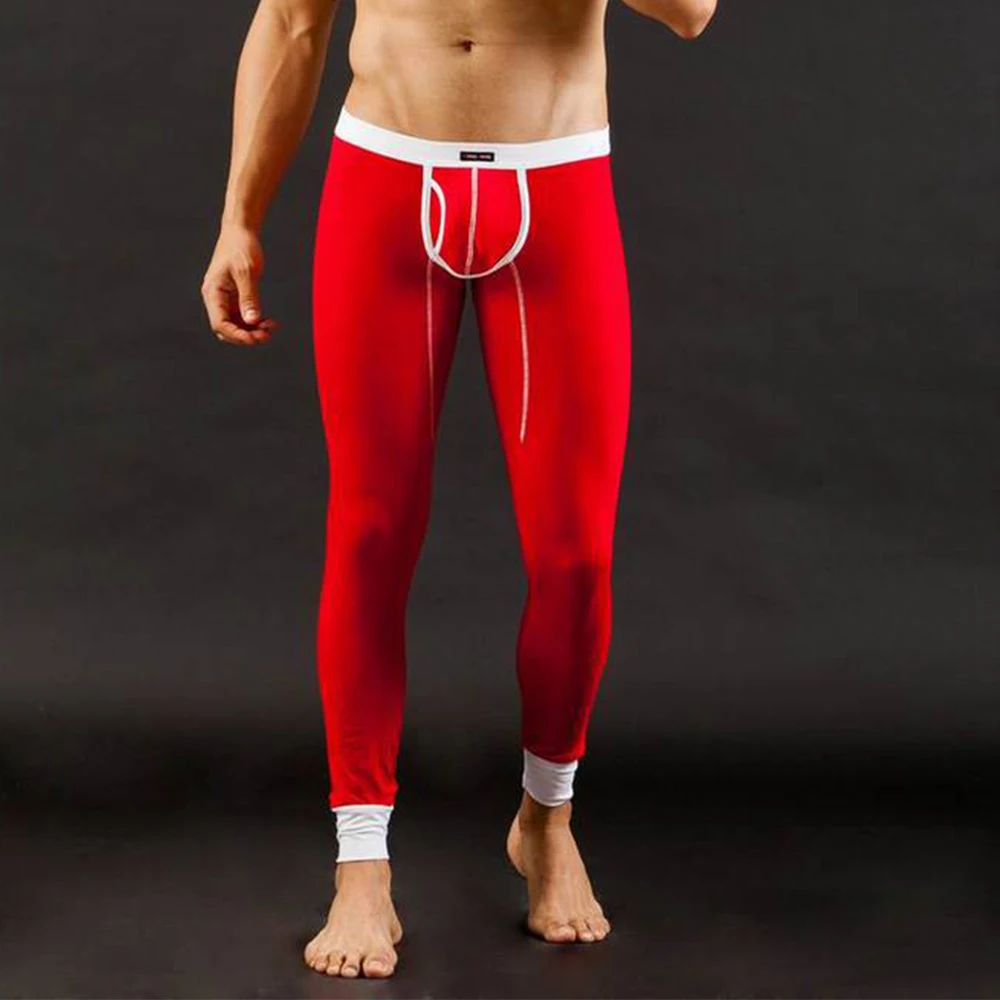 Men Winter Thermal Pants Sexy Cotton Long Johns Elastic Soft Underwear Tight Autumn Bottom Underpants Solid Casual Nightwear