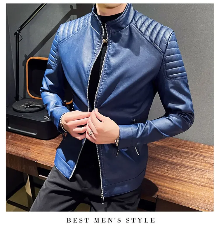

Мужская кожаная куртка с воротником-стойкой, кожаная мотоциклетная куртка для мужчин, кожаный бомбер, модная персонализированная зимняя кожаная одежда