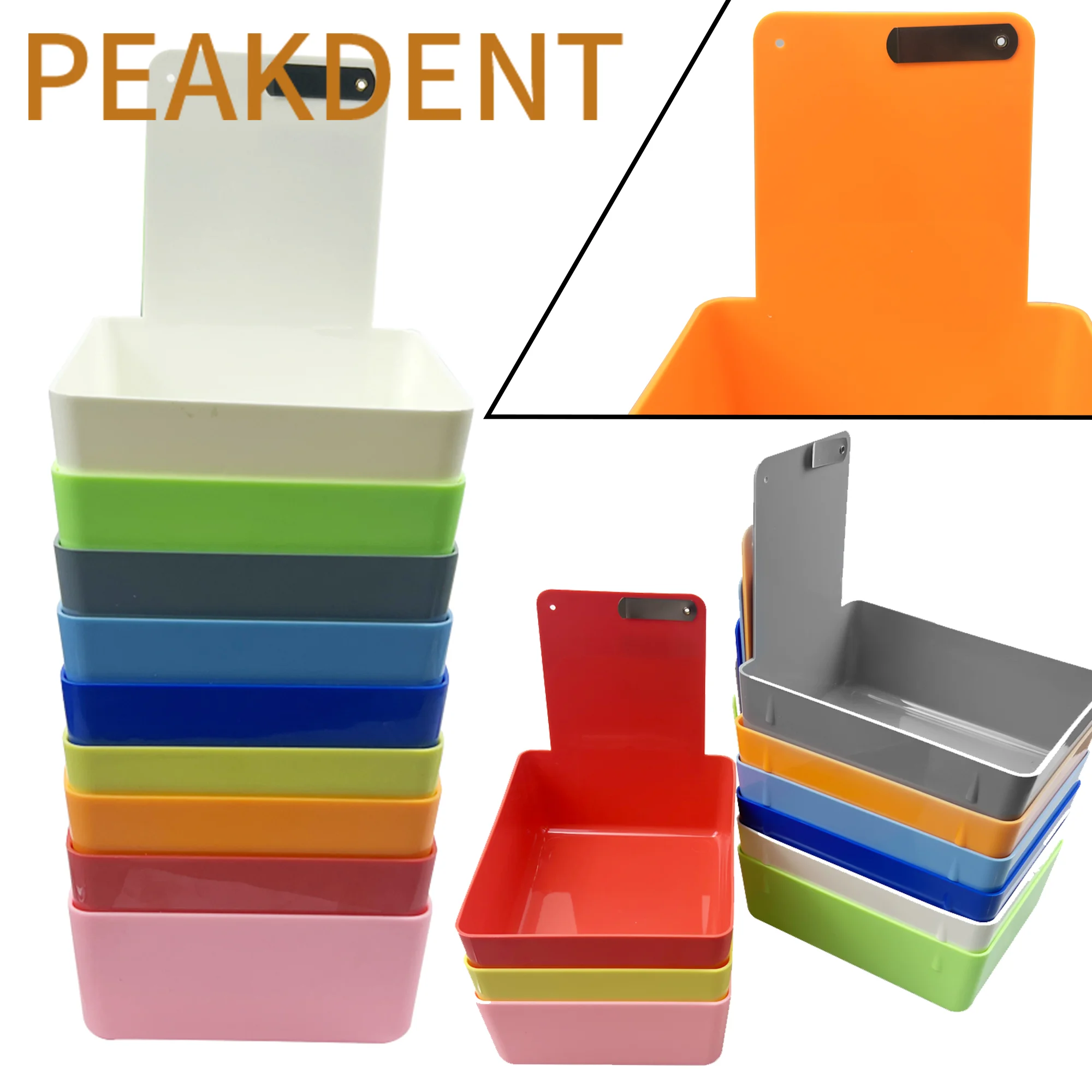 7pc Dental Lab Storage Box Work Tray Colourful Plastic Turnover Box With Clip Holder Durable Storage Case Dentistry Turnover Box