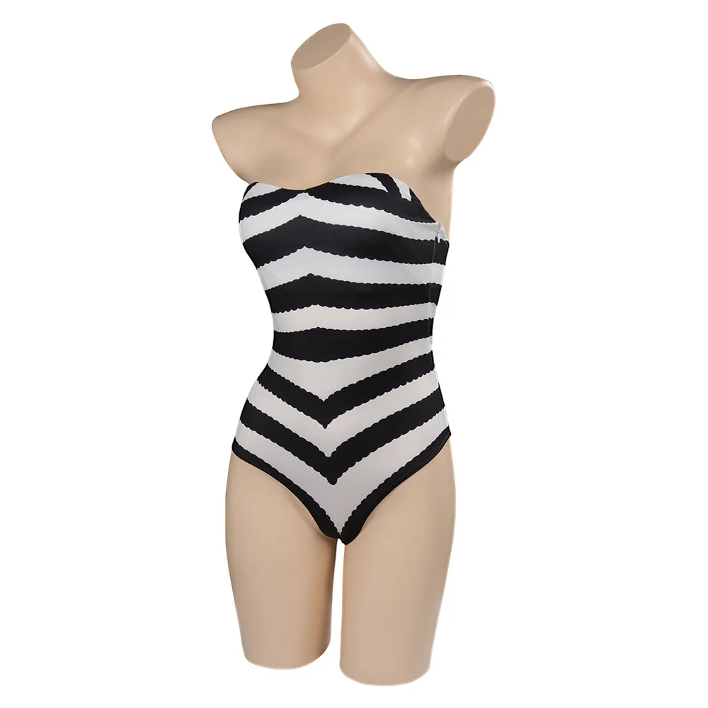 Movie Margot Cosplay Costume Adult Fashion Black and White Stripe Swimsuit Princess Robbie Role Play Swimsuit Halloween Party