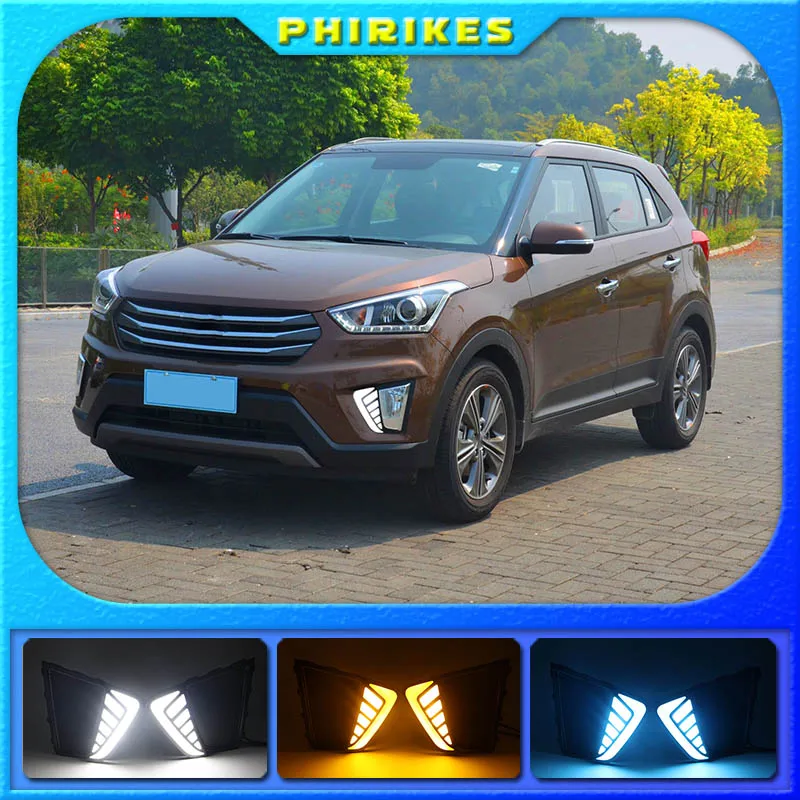 2pcs LED Daytime Running Light DRL Driving Fog Lamp Fog light Cover With Function Relay For Hyundai IX25 Creta 2015 2016 Front