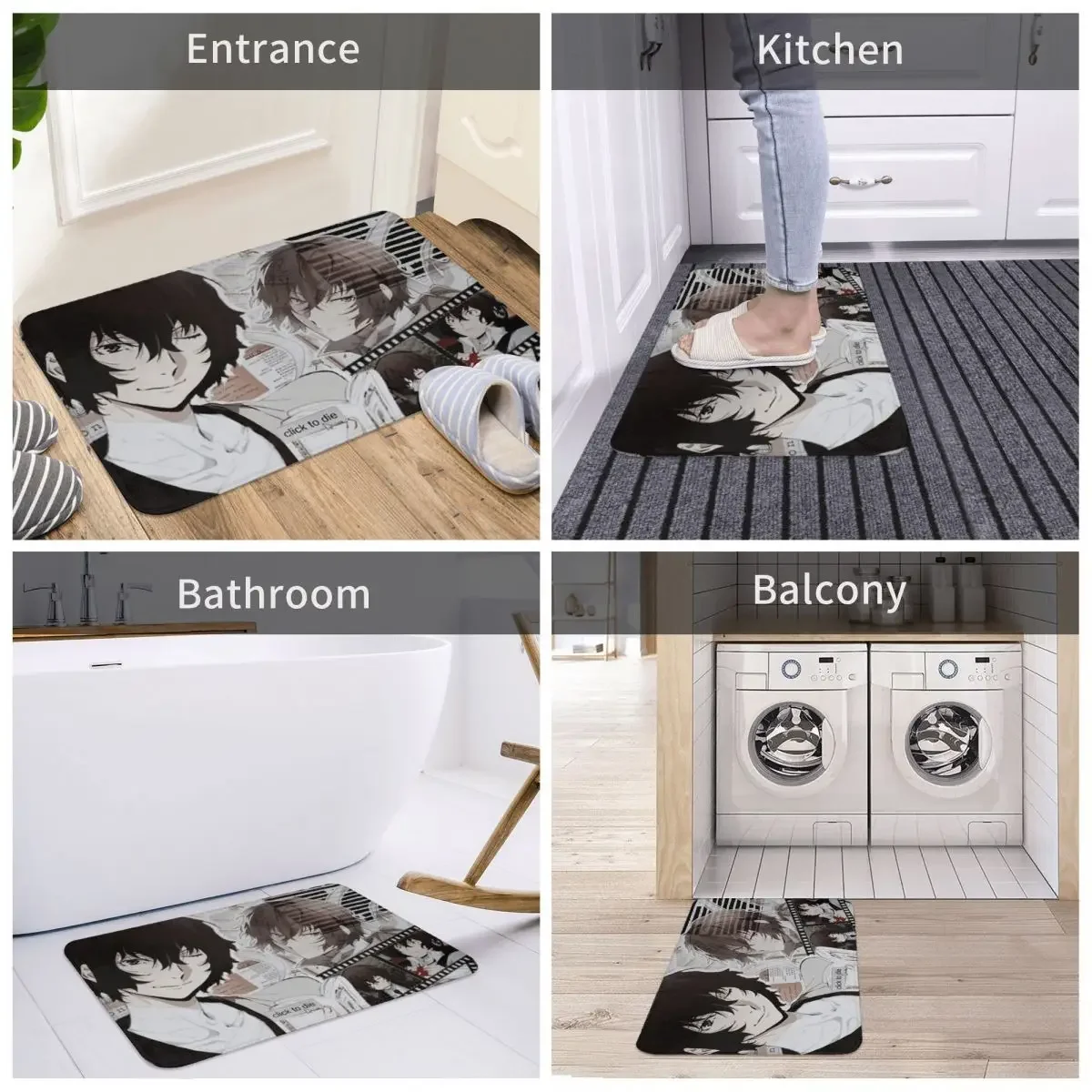 Bungo Stray Dogs Nakajima Atsushi Anime Dazai Osamu Non-Slip Carpet Aesthetic Doormat Living Room Bathroom Mat Welcome Decor Rug